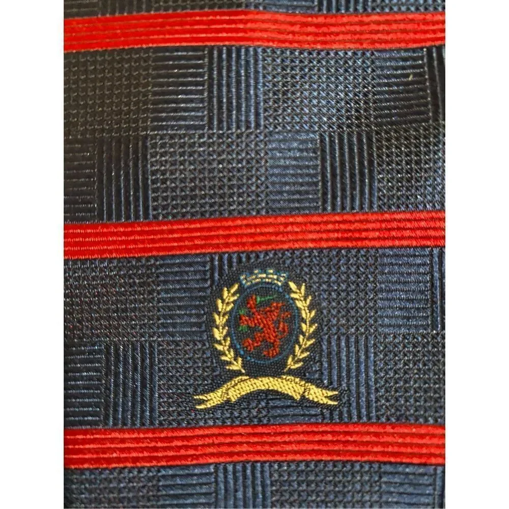 Tommy Hilfiger, vintage men’s navy and red striped silk tie 57